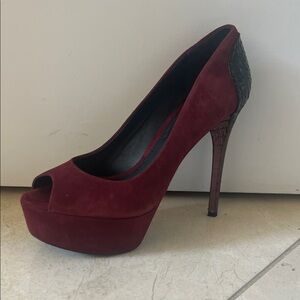 Brian Atwood Burgundy Peep-Toe Heels